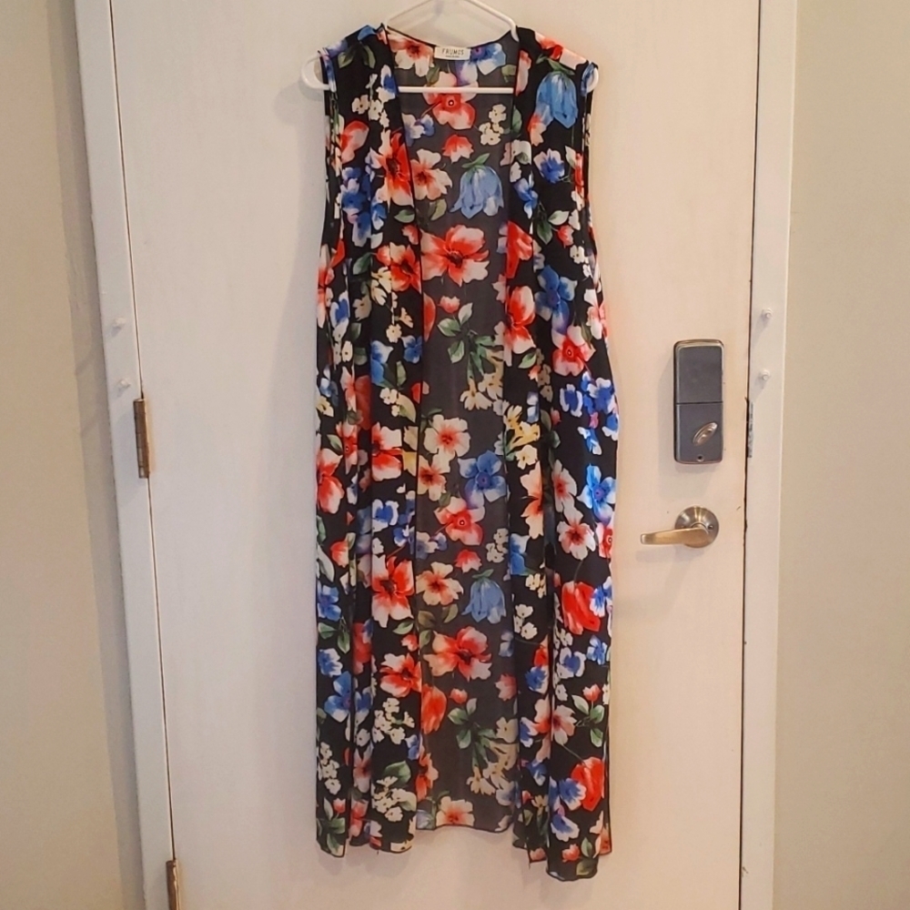 Frumos Black Floral Duster Kimono Plus 3XL